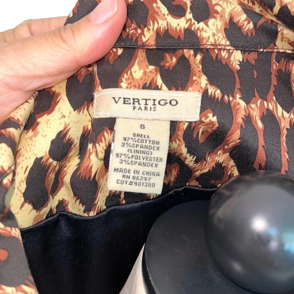 Vertigo Womens Trench Coat Size Small Animal Print Belted Lightweight Button Up - Picture 4 of 12